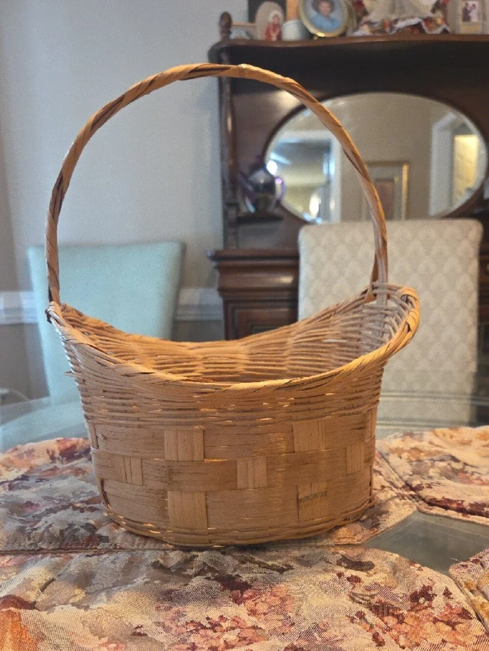 Handwoven Natural Brown Wicker Basket with Handle